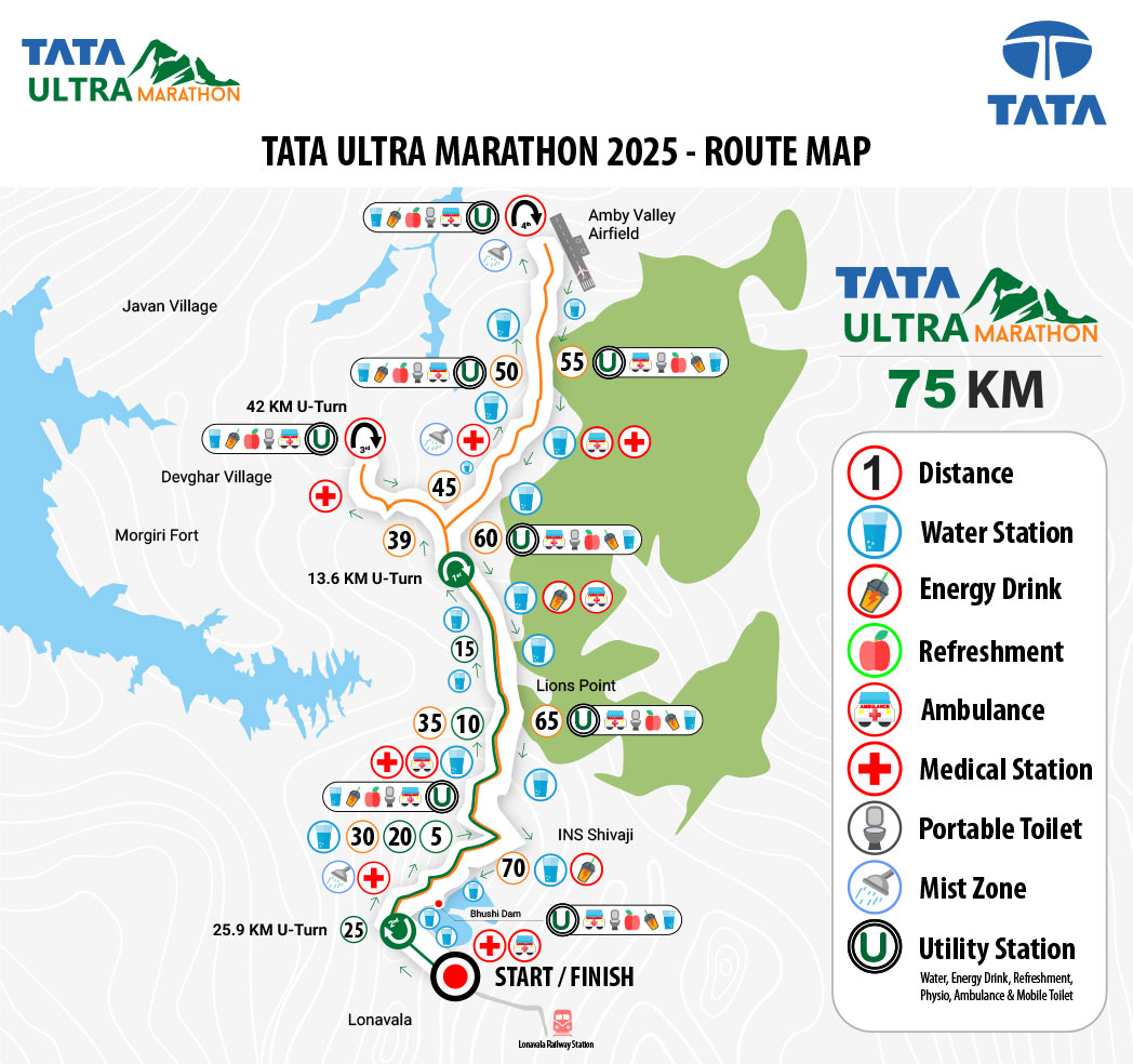 TATA Ultra Marathon Route Map 75KM